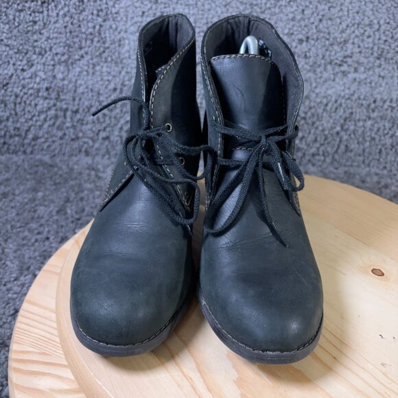 Clarks Boots Bergen Womens Size 11 Leather Black Lace Up Block Heel Ankle Bootie - Picture 2 of 10